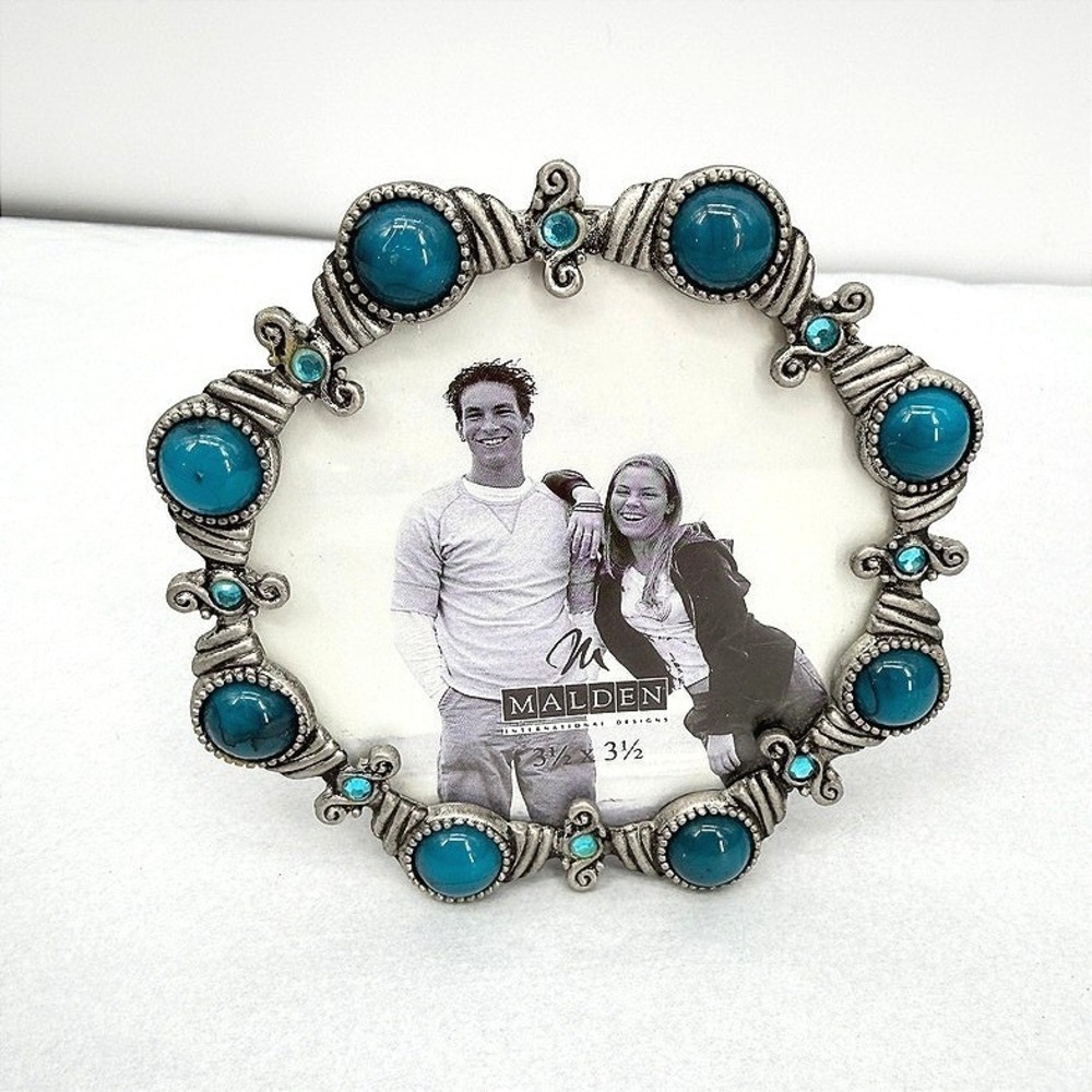 Malden Picture Frame Faux Turquoise Silver Ornate Western Boho 3.5x3.5